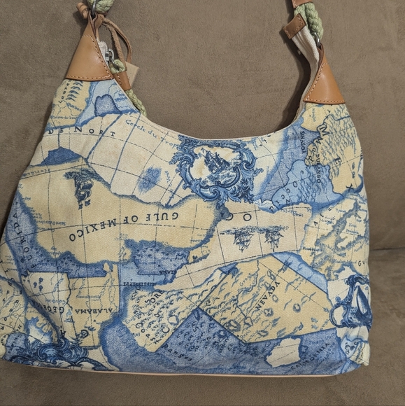 Fossil Blue and Cream Map Print Hobo Bag - Picture 6 of 7